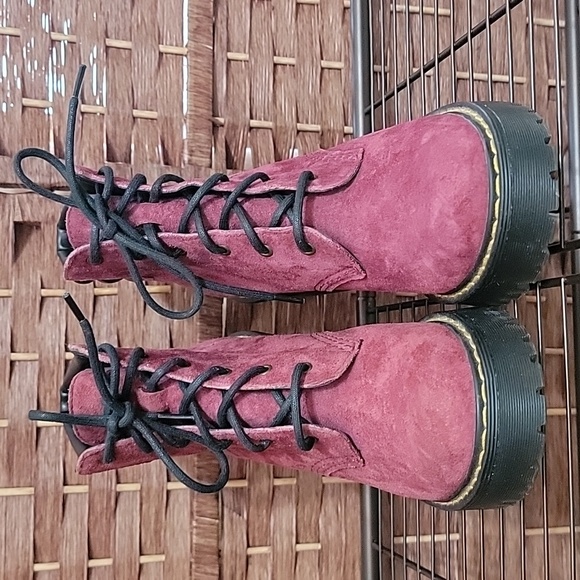 Dr. Martens Persephone Soft Buck Wine High Heel Ankle Boot - Picture 2 of 12